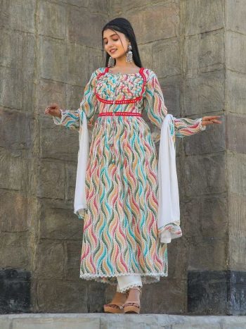 DESIGNER CHINON PRINT WORK WITH NECK PATTERN GOWN BOTTOM WITH DUPATTA  YELLOW