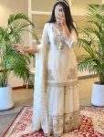 DESIGNER CHINON SEQUENCE EMBROIDERY WORK TOP PALAZZO WITH DUPATTA WHITE