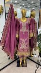 DESIGNER CHINON SILK EMBROIDERY CODING WORK TOP BOTTOM WITH DUPATTA FESTIVAL WEAR WHOLESALE PRICE ETHNIC GARMENT (1)