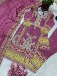 DESIGNER CHINON SILK EMBROIDERY CODING WORK TOP BOTTOM WITH DUPATTA FESTIVAL WEAR WHOLESALE PRICE ETHNIC GARMENT (1)