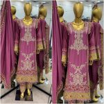 DESIGNER CHINON SILK EMBROIDERY CODING WORK TOP BOTTOM WITH DUPATTA FESTIVAL WEAR WHOLESALE PRICE ETHNIC GARMENT (1)