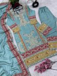 DESIGNER CHINON SILK EMBROIDERY CODING WORK TOP BOTTOM WITH DUPATTA WEDDING WEAR WHOLESALE PRICE ETHNIC GARMENT (1)