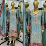 DESIGNER CHINON SILK EMBROIDERY CODING WORK TOP BOTTOM WITH DUPATTA WEDDING WEAR WHOLESALE PRICE ETHNIC GARMENT (1)