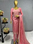 DESIGNER CHINON SILK EMBROIDERY SEQUENCE THREAD WORK TOP BOTTOM WITH DUPATTA PARTY WEAR WHOLESALE PRICE ETHNIC GARMENT (3)