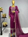 DESIGNER CHINON SILK EMBROIDERY SEQUENCE THREAD WORK TOP BOTTOM WITH DUPATTA PARTY WEAR WHOLESALE PRICE ETHNIC GARMENT1 (3)