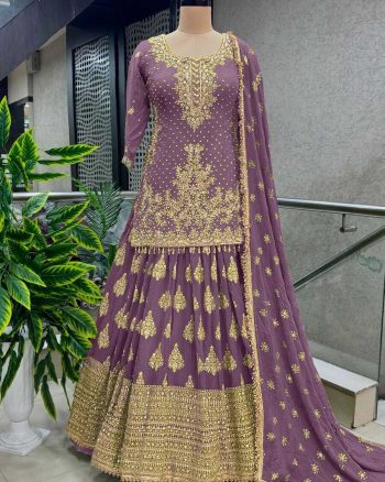 DESIGNER CHINON SILK EMBROIDERY SEQUENCE WORK TOP LEHENGA WITH DUPATTA LAVENDER