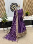 DESIGNER CHINON SILK SEQUENCE EMBROIDERY WORK GOWN WITH DUPATTA WEDDING WEAR WHOLESALE PRICE ETHNIC GARMENT (2)