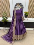 DESIGNER CHINON SILK SEQUENCE EMBROIDERY WORK GOWN WITH DUPATTA WEDDING WEAR WHOLESALE PRICE ETHNIC GARMENT (2)