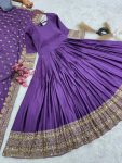 DESIGNER CHINON SILK SEQUENCE EMBROIDERY WORK GOWN WITH DUPATTA WEDDING WEAR WHOLESALE PRICE ETHNIC GARMENT (2)