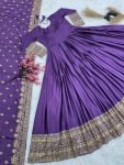 DESIGNER CHINON SILK SEQUENCE EMBROIDERY WORK GOWN WITH DUPATTA WEDDING WEAR WHOLESALE PRICE ETHNIC GARMENT (2)