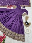 DESIGNER CHINON SILK SEQUENCE EMBROIDERY WORK GOWN WITH DUPATTA WEDDING WEAR WHOLESALE PRICE ETHNIC GARMENT (2)