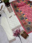 DESIGNER CHINON THREAD EMBROIDERY SEQUENCE WORK TOP PANT WITH DUPATTA FESTIVAL WEAR WHOLESALE PRICE ETHNIC GARMENT (6)