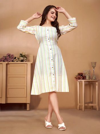 DESIGNER COTTON BUBBLE PATTERN WEAVING WORK ONE PIECE CREAM