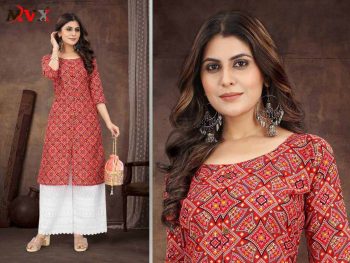 DESIGNER HEAVY COTTON PATOLA PRINT WORK KURTI WITH PALAZZO RED