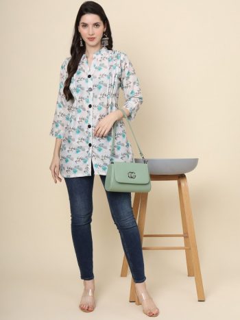 DESIGNER COTTON DIGITAL PRINT ONLY TOP WHITE