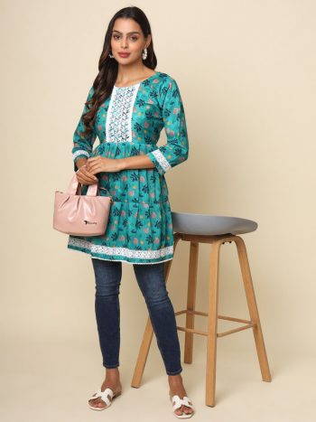 DAILY WEAR  COTTON DIGITAL PRINT ONLY TOP SEA GREEN