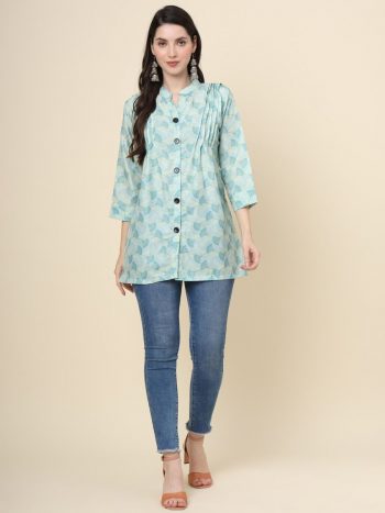 DESIGNER COTTON DIGITAL PRINT ONLY TOP SEA GREEN
