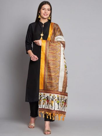 DESIGNER COTTON PLAIN TOP BOTTOM WITH PRINT WORK DUPATTA BLACK