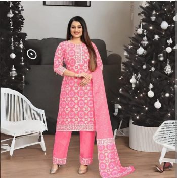 FORMAL WEAR  COTTON PRINT TOP BOTTOM WITH DUPATTA BABY PINK