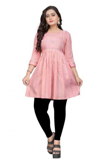 DESIGNER COTTON WEAVING THREAD WORK  WOMEN TOP BABY PINK