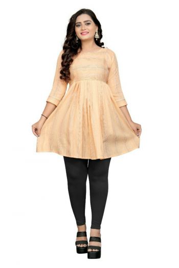 DESIGNER COTTON WEAVING THREAD WORK  WOMEN TOP PEACH