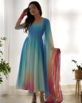 DESIGNER GEORGETTE COLORFUL PADDING GOWN PANT WITH DUPATTA MULTI