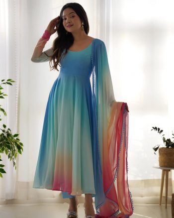 DESIGNER GEORGETTE COLORFUL PADDING GOWN PANT WITH DUPATTA MULTI