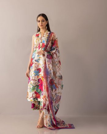 FANCY DIGITAL PRINT WORK TOP PALAZZO WITH DUPATTA WHITE