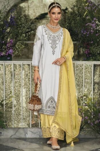 PARTY WEAR GEORGETTE EMBRODEIRY SEQUENCE WORK TOP PALAZZO WITH DUPATTA  WHITE