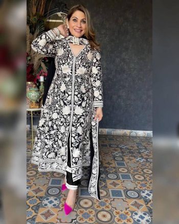 DESIGNER GEORGETTE EMBRODERY WORK TOP PALAZZO WITH DUPATTA BLACK