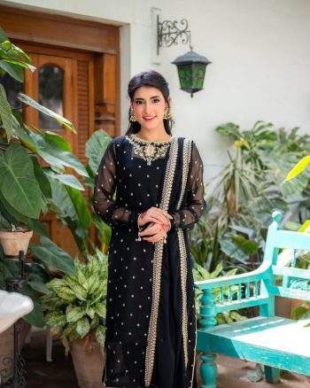 FANCY GEORGETTE EMBROIDERY SEQUENCE TOP BOTTOM WITH DUPATTA BLACK