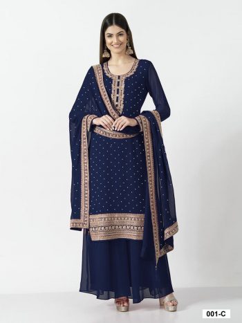 PARTY WEAR GEORGETTE EMBROIDERY SEQUENCE WORK  TOP PALAZZO WITH DUPATTA BLUE