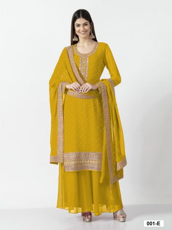 PARTY WEAR GEORGETTE EMBROIDERY SEQUENCE WORK  TOP PALAZZO WITH DUPATTA YELLOW