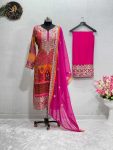 DESIGNER GEORGETTE EMBROIDERY DIAMOND WORK TOP PALAZZO WITH DUPATTA PINK