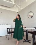 TRENDING GEORGETTE EMBROIDERY SEQUENCE WORK  FLAIRED GOWN BOTTOM WITH DUPATTA GREEN