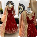 DESIGNER GEORGETTE EMBROIDERY SEQUENCE WORK GOWN WITH DUPATTA PARTY WEAR WHOLESLAE PRICE ETHNIC GARMENT (6)