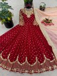 DESIGNER GEORGETTE EMBROIDERY SEQUENCE WORK GOWN WITH DUPATTA PARTY WEAR WHOLESLAE PRICE ETHNIC GARMENT (6)