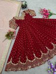 DESIGNER GEORGETTE EMBROIDERY SEQUENCE WORK GOWN WITH DUPATTA PARTY WEAR WHOLESLAE PRICE ETHNIC GARMENT (6)