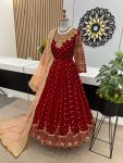 DESIGNER GEORGETTE EMBROIDERY SEQUENCE WORK GOWN WITH DUPATTA PARTY WEAR WHOLESLAE PRICE ETHNIC GARMENT (6)