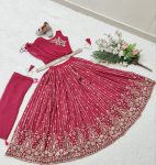 DESIGNER GEORGETTE EMBROIDERY SEQUENCE WORK KIDS TOP LEHENGA WITH DUPATTA BELT WEDDING WEAR WHOLESALE PRICE ETHNIC GARMENT (23)