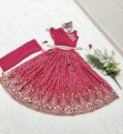 DESIGNER GEORGETTE EMBROIDERY SEQUENCE WORK KIDS TOP LEHENGA WITH DUPATTA BELT WEDDING WEAR WHOLESALE PRICE ETHNIC GARMENT (23)