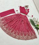 DESIGNER GEORGETTE EMBROIDERY SEQUENCE WORK KIDS TOP LEHENGA WITH DUPATTA BELT WEDDING WEAR WHOLESALE PRICE ETHNIC GARMENT (23)