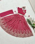 DESIGNER GEORGETTE EMBROIDERY SEQUENCE WORK KIDS TOP LEHENGA WITH DUPATTA BELT WEDDING WEAR WHOLESALE PRICE ETHNIC GARMENT (23)