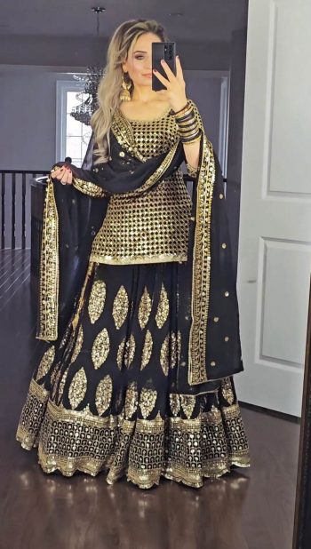 DESIGNER GEORGETTE EMBROIDERY SEQUENCE WORK LEHENGA CHOLI WITH DUPATTA BLACK