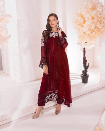 PARTY WEAR GEORGETTE EMBROIDERY SEQUENCE WORK TOP BOTTOM WITH DUPATTA RED