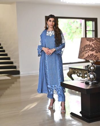 PARTY WEAR GEORGETTE EMBROIDERY SEQUENCE WORK TOP BOTTOM WITH DUPATTA BLUE