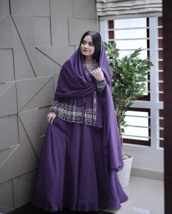DESIGNER GEORGETTE EMBROIDERY SEQUENCE WORK TOP LEHENGA WITH DUPATTA PURPLE