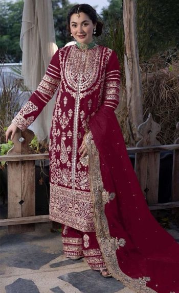 DESIGNER GEORGETTE EMBROIDERY SEQUENCE WORK TOP PALAZZO WITH DUPATTA MAROON
