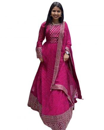 PARTY WEAR GEORGETTE DIGITAL PRINT EMBROIDERY WITH SEQUENCE WORK GOWN BOTTOM WITH DUPATTA PINK