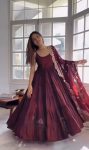 PARTY WEAR GEORGETTE PLAIN GOWN BOTTOM WITH EMBROIDERY WORK DUPATTA MARRON